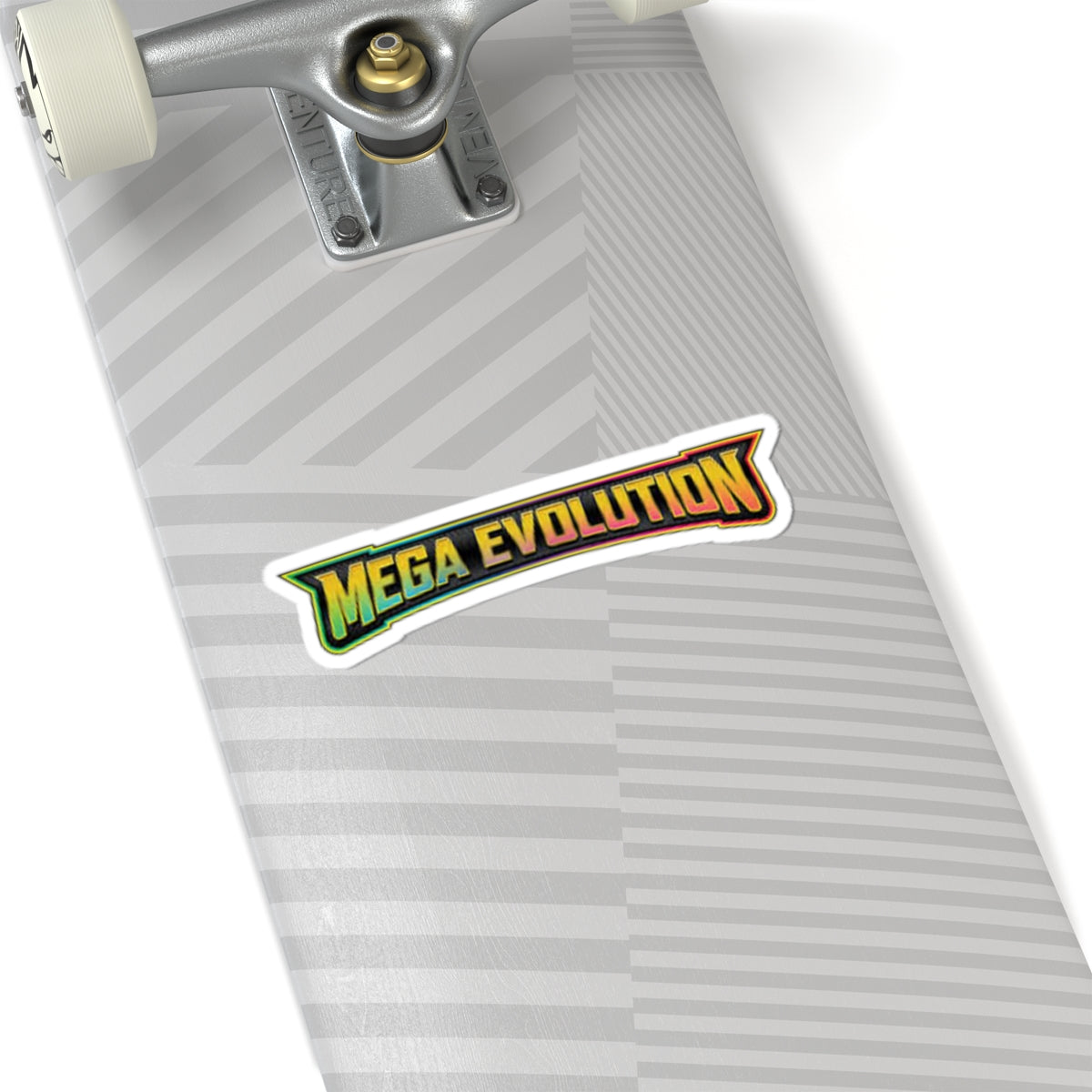 Mega Evolution Kiss-Cut Sticker — Retro Gradient Skateboard Decal