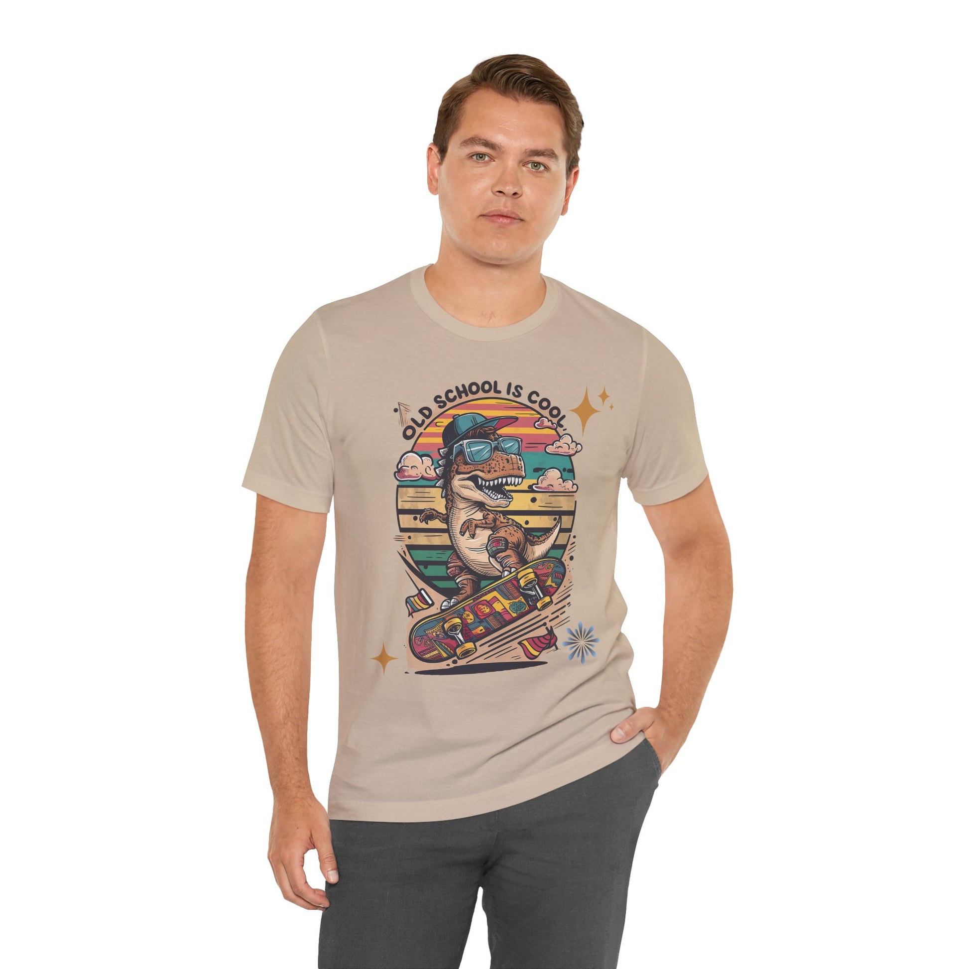 Retro Dinosaur Skateboard Tee - "Old School is Cool" Graphic Design