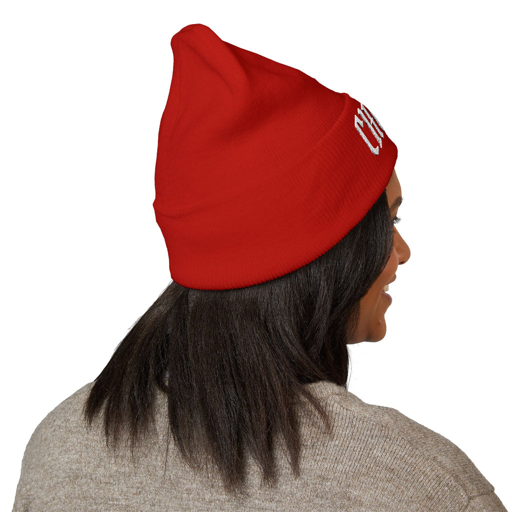 Chosen Embroidered Cuffed Beanie — rRed Knit Winter Hat