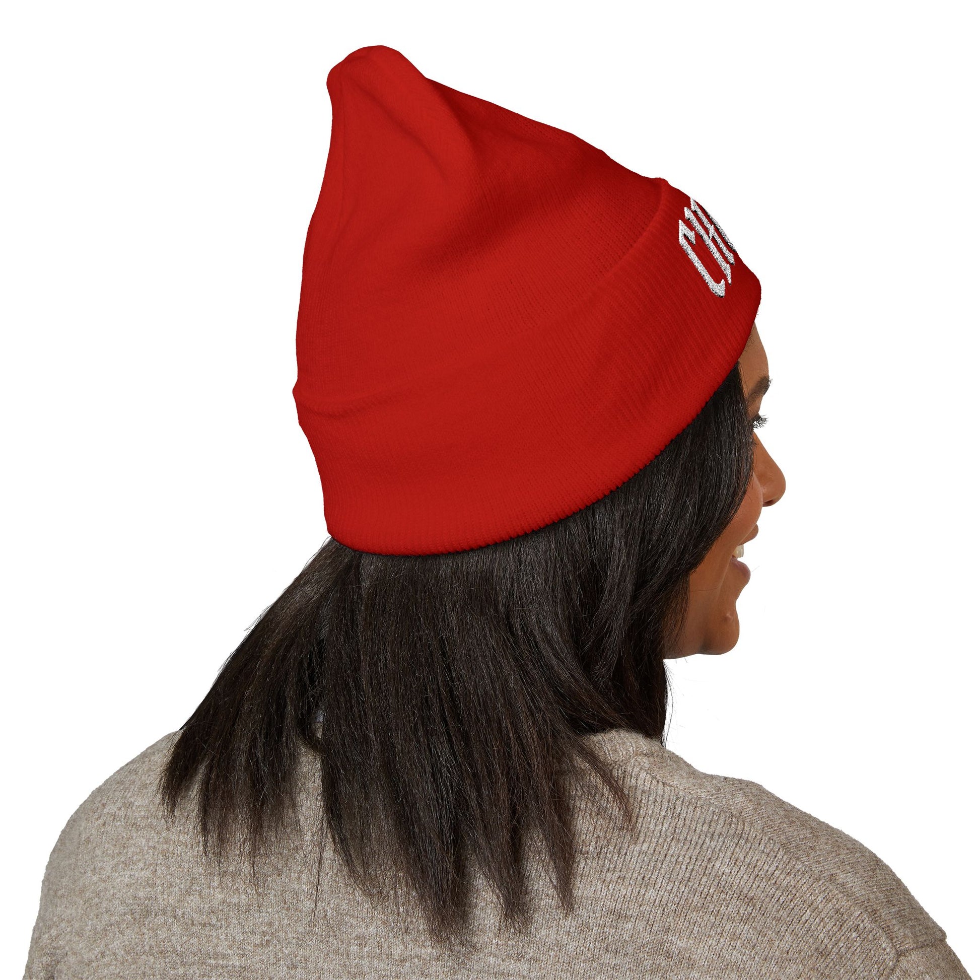 Chosen Embroidered Cuffed Beanie — rRed Knit Winter Hat