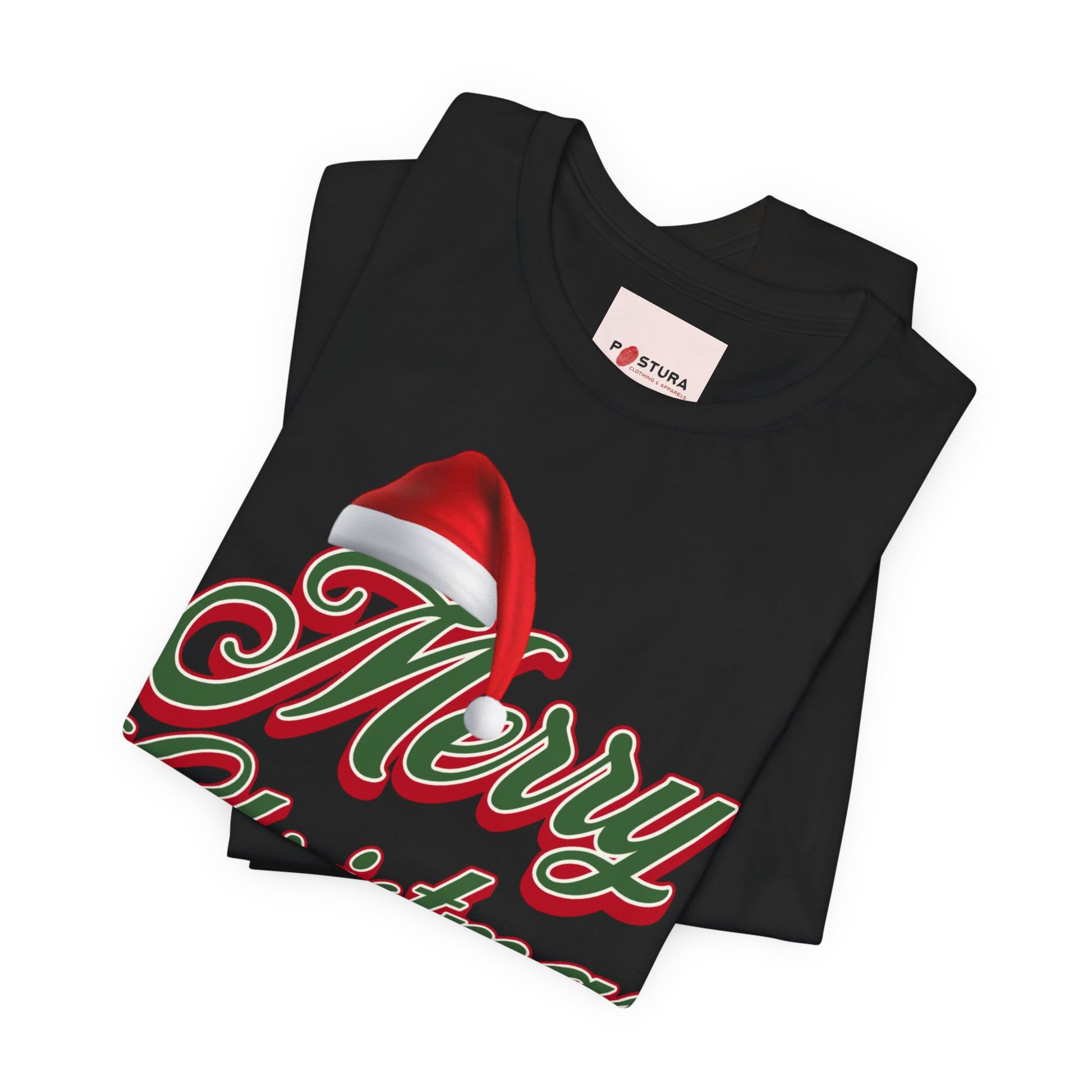 Merry Christmas Tee - Festive Santa Hat Holiday Graphic Shirt