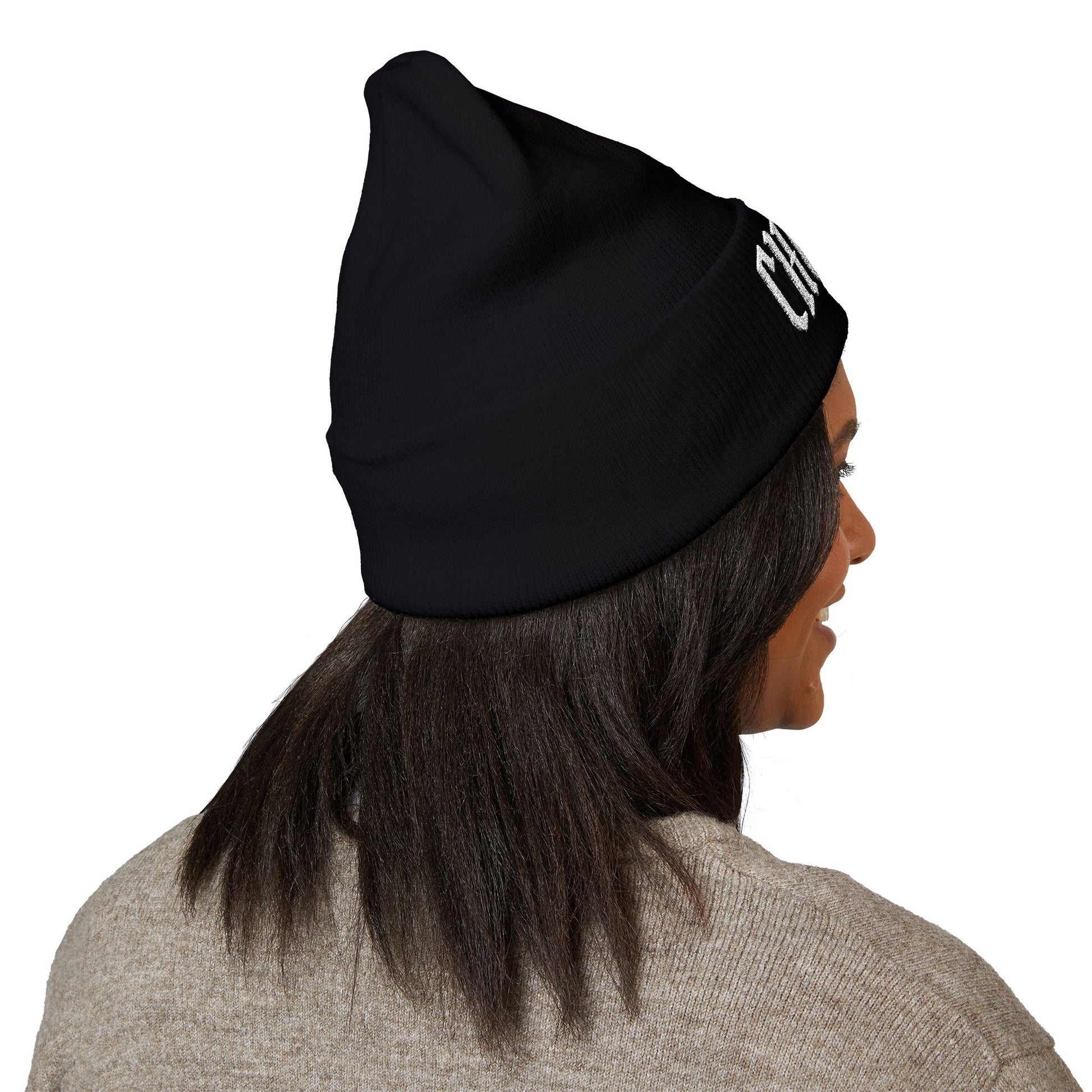 Chosen Embroidered Cuffed Beanie — Black Knit Winter Hat