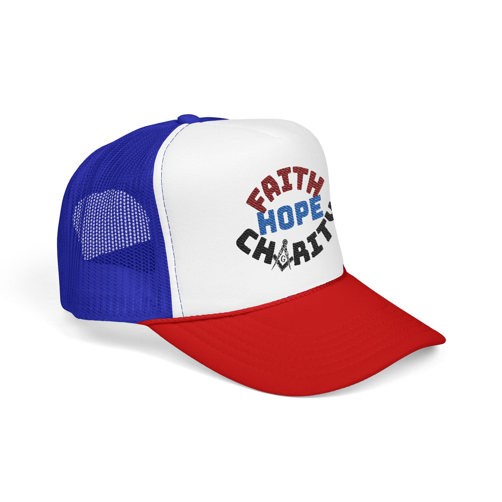 Faith Hope Charity Foam Trucker Hat - Inspirational Patriotic Mesh Cap