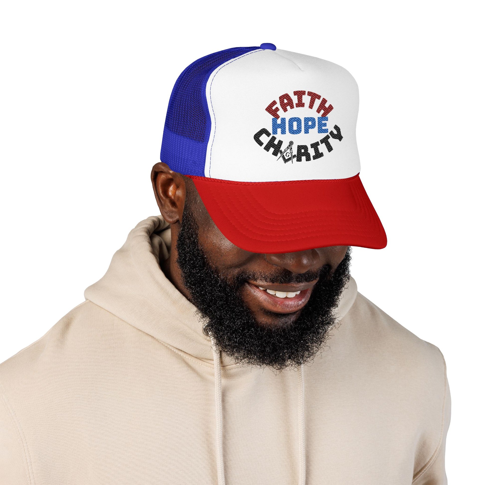 Faith Hope Charity Foam Trucker Hat - Inspirational Patriotic Mesh Cap