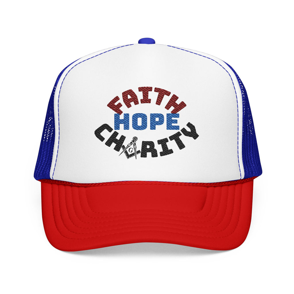 Faith Hope Charity Foam Trucker Hat - Inspirational Patriotic Mesh Cap