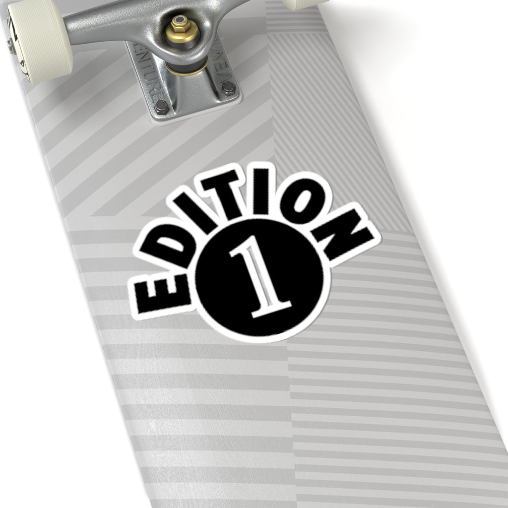 Edition 1 Kiss-Cut Sticker — Retro Black Circle Logo for Skateboards & Laptops